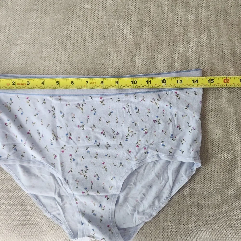 Victorias Secret Medium Blue Floral‎ Cotton Logo Modern Brief Panty NWT